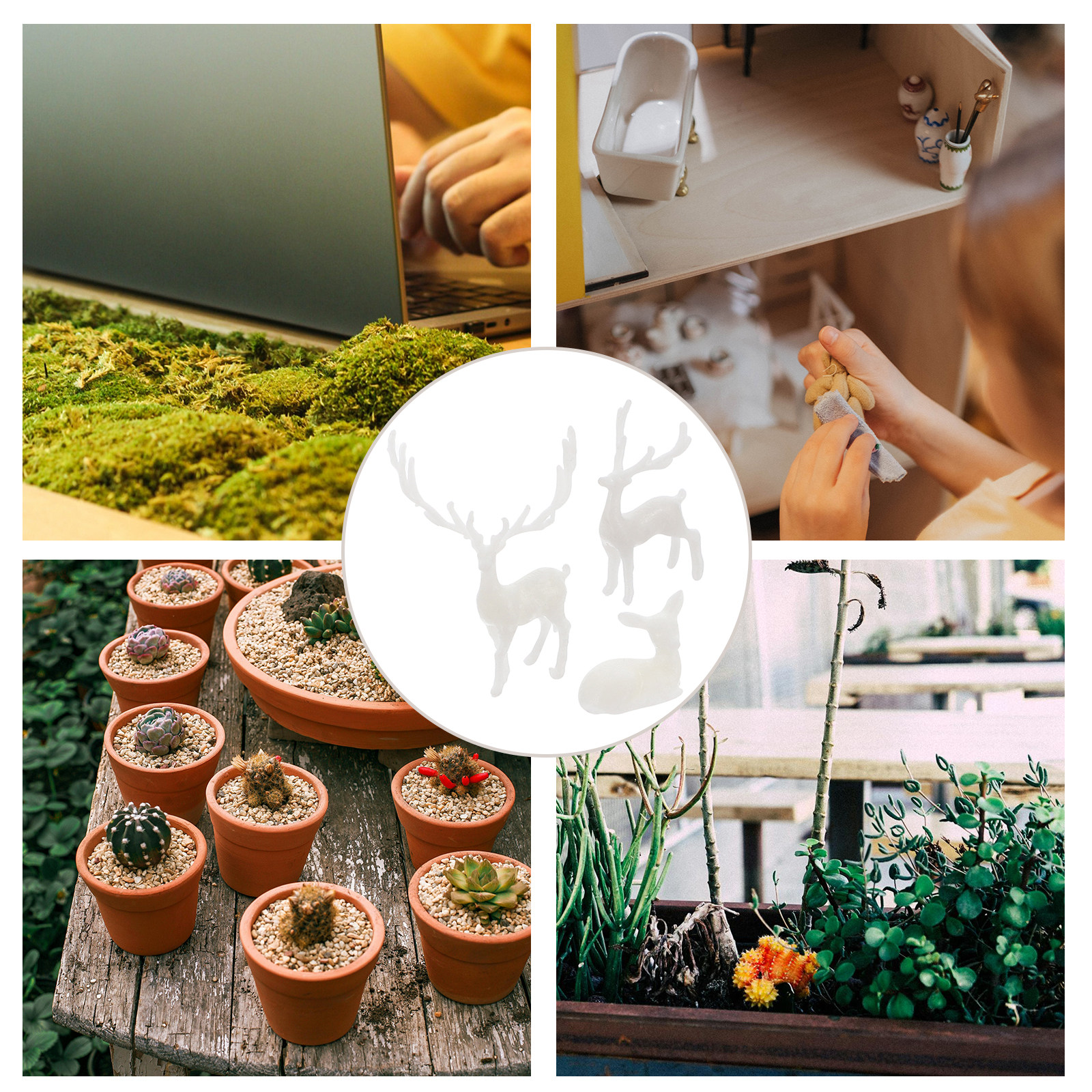 3Pcs Mini Elk Statue Resin Elk - Bonsai Garden Mini のレビューと価格